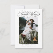 Carte De Remerciements Elégant Script typographie Points Photo Mariage Bl (Devant)