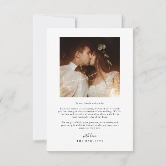 Carte De Remerciements Elégant Script typographie Points Photo Mariage Bl (Dos)