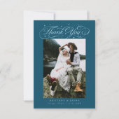 Carte De Remerciements Elégant Script typographie Points Photo Mariage Tu (Devant)
