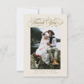 Carte De Remerciements Elegant Script Typography Dots Wedding Photo Beige (Devant)
