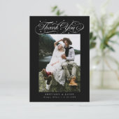 Carte De Remerciements Elegant Script Typography Dots Wedding Photo Black (Debout devant)
