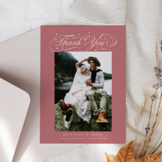 Carte De Remerciements Elegant Script Typography Dots Wedding Pink