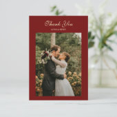 Carte De Remerciements Elegant Script Wine Red Wedding Photo (Debout devant)