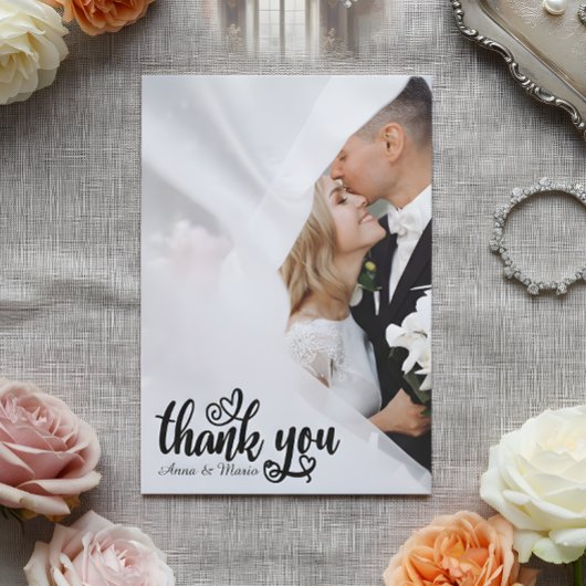 Carte De Remerciements Elegant Scripted Wedding Thank You Card W Note