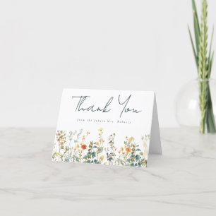 Carte De Remerciements Élégant Shower de Mariage aux Fleurs Sauvages
