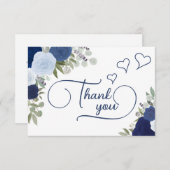 Carte De Remerciements Élégant Shower de Mariage Bohème Bleu aux Roses (Devant / Derrière)