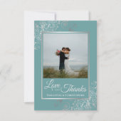 Carte De Remerciements Elégant Silver & Turquoise Photo & Note Mariage (Devant)