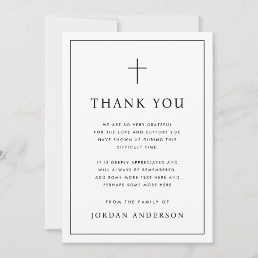 Carte De Remerciements Elegant simple Christian cross funeral thin border (Devant)