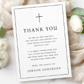 Carte De Remerciements Elegant simple Christian cross funeral thin border