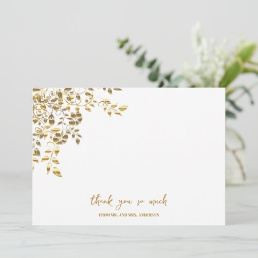 Carte De Remerciements Elegant Simple Gold Name Script Mariage photo (Debout devant)