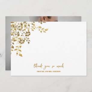 Carte De Remerciements Elegant Simple Gold Name Script Mariage photo