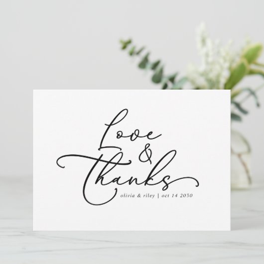 Carte De Remerciements Elegant Simple Mariage Love and Thanks Photo (Debout devant)