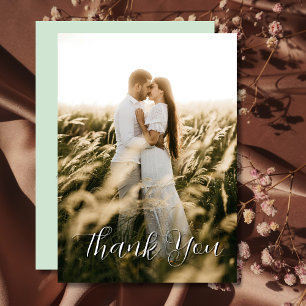 Carte De Remerciements Élégant simple Mariage Photo Sage Vert