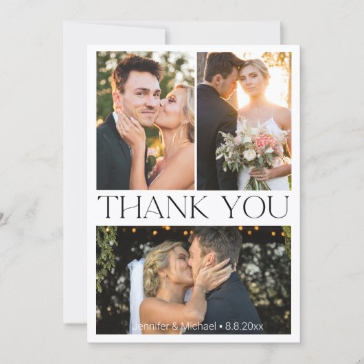 Carte De Remerciements élégant simple minimum 4 photos collage mariage (Devant)