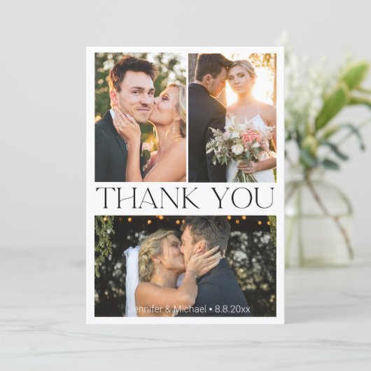 Carte De Remerciements élégant simple minimum 4 photos collage mariage (Debout devant)