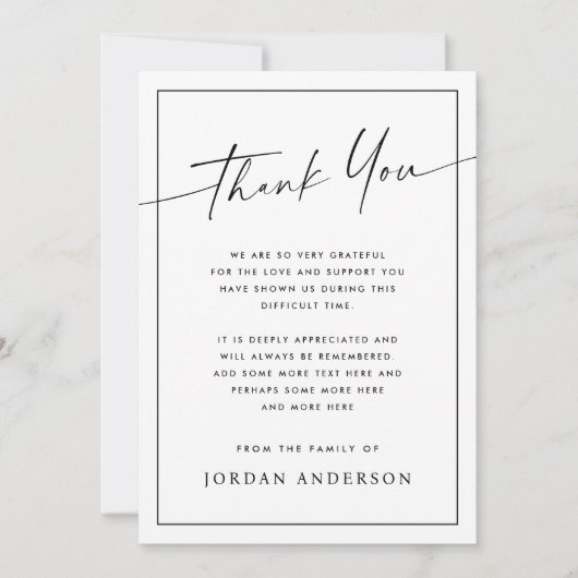 Carte De Remerciements Elegant simple modern script thin border funeral (Devant)