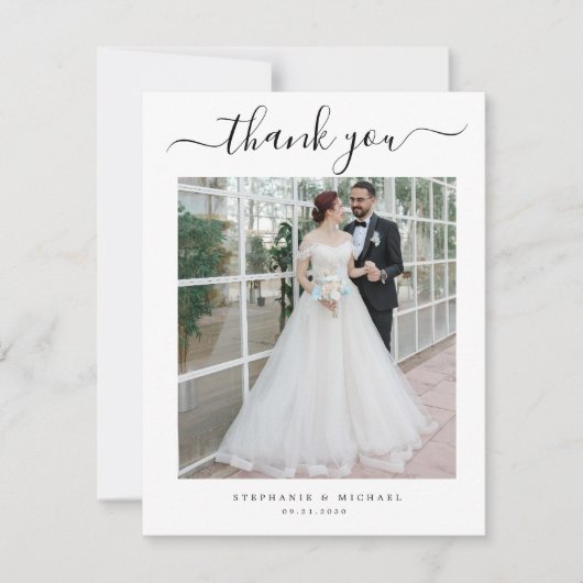 Carte De Remerciements Elegant Simple Script 2 Photo Mariage  (Devant)