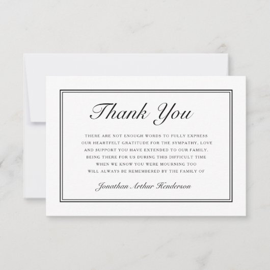 Carte De Remerciements Élégant Simple Script Sympathy Funeral (Devant)