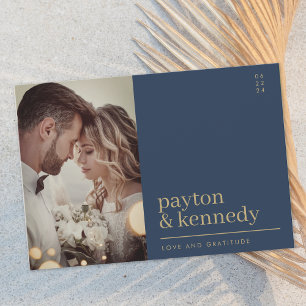 Carte De Remerciements Elégant Simple Stylish Navy bleu et or photo