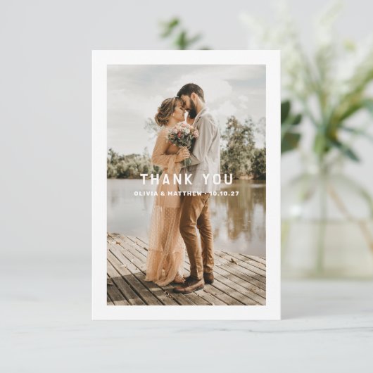 Carte De Remerciements Élégant simple typographie propre mariage photo (Debout devant)