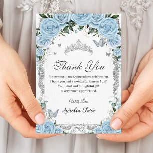Carte De Remerciements Elégant Sky Blue Floral Sweet sixteen Quinceañera