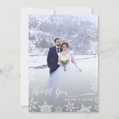 Carte De Remerciements Élégant Snowflakes & Script Mariage hivernal 2 pho (Devant)