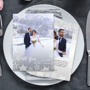 Carte De Remerciements Élégant Snowflakes & Script Mariage hivernal 2 pho