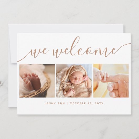 Carte De Remerciements Elegant Stylish Calligraphy 4 Photo Baby Shower (Devant)
