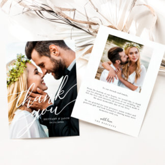 Carte De Remerciements Elégant superposition main Lettré Script Mariage p