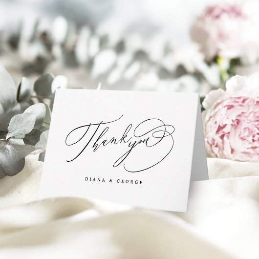 Carte De Remerciements Elegant Swirl Script Simple Wedding