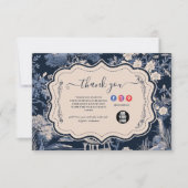 Carte De Remerciements Elégant Toile Bleue De Jouy (Devant)