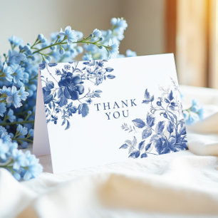 Carte De Remerciements Élégant Toile de Jouy Bleu Chinoiserie pour Enterr
