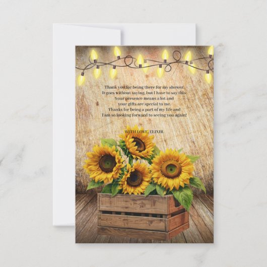 Carte De Remerciements Élégant tourbe de tournesol rustique Baby shower m (Devant)