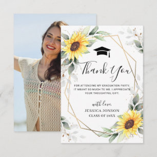 Carte De Remerciements Elégant tournesol Eucalyptus photo Graduation