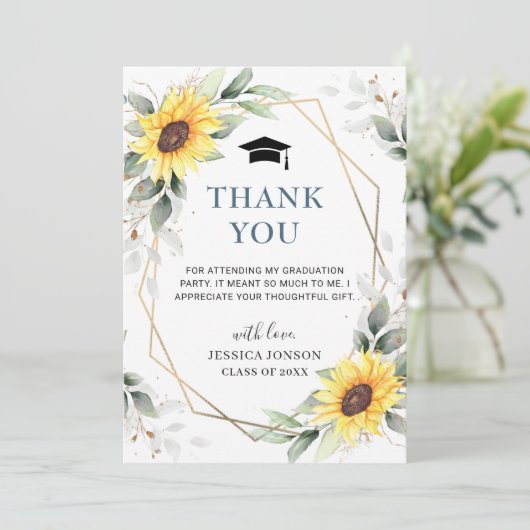 Carte De Remerciements Élégant tournesol Eucalyptus Rustique Graduation (Debout devant)