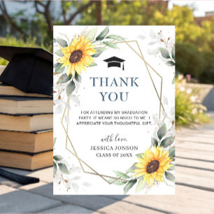 Carte De Remerciements Élégant tournesol Eucalyptus Rustique Graduation