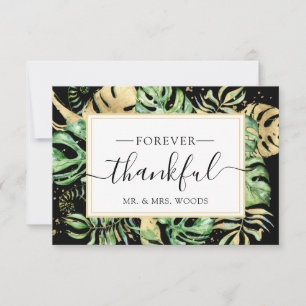 Carte De Remerciements Elégant Tropical Gold & Black Wedding shower