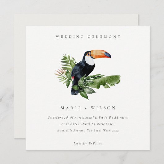 Carte De Remerciements Elégant Tropical Rainforest Toucan Mariage Invitat (Devant / Derrière)