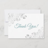 Carte De Remerciements Élégant Turquoise de fraises en argent sur Mariage (Devant)