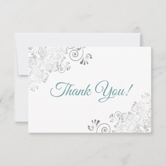 Carte De Remerciements Élégant Turquoise de fraises en argent sur Mariage (Devant)