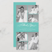 Carte De Remerciements Élégant Turquoise Scalloped Band 6 Photo Chic Mari (Devant / Derrière)