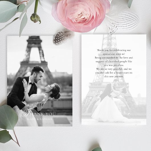 Carte De Remerciements Elegant Typography Photo Wedding