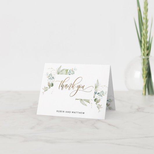 Carte De Remerciements Elégant Verdure et Script, Mariage ou autre, (Devant)