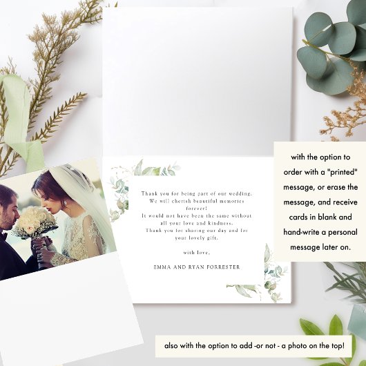 Carte De Remerciements Elégant Verdure et Script, Mariage ou autre,