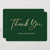 Carte De Remerciements Elégant Vert et Or (Devant / Derrière)