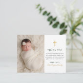 Carte De Remerciements Élégant vert et or bébé fille Baptême photo (Debout devant)