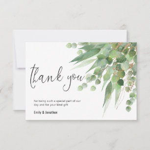 Carte De Remerciements Elégant Vert Eucalyptus Feuille Script Photo