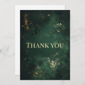 Carte De Remerciements Elégant Vert & Faux Or (Devant / Derrière)