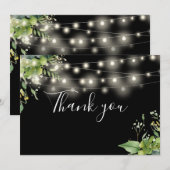 Carte De Remerciements Élégant vert Floral String Lumières (Devant / Derrière)