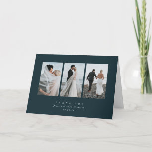 Carte De Remerciements Élégant vert foncé minimal triple Mariage photo